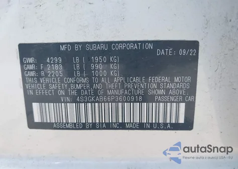 2023 Subaru Impreza Base from USA, damaged, VIN 4S3GKAB66P3600918